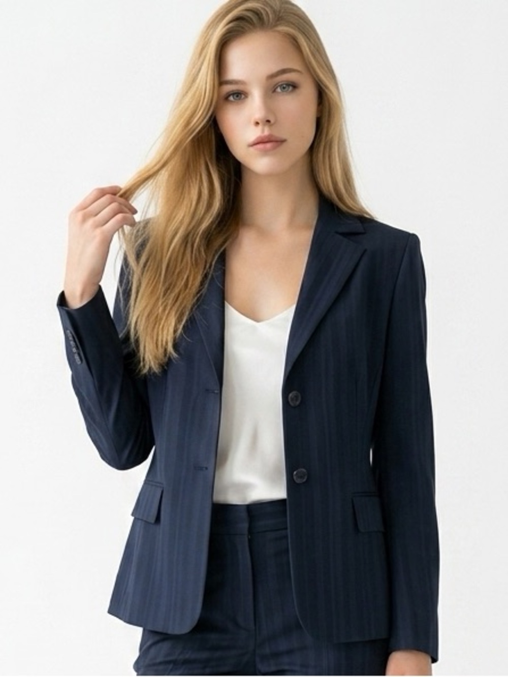 Liz Claiborne 2 button  jacket suit collection. Blue on‎ blue stripe. Size 4